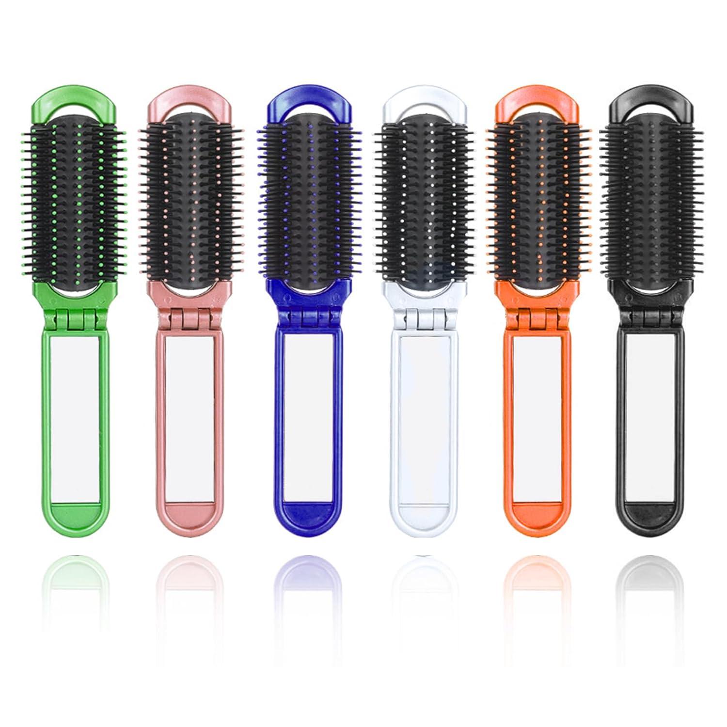 Mini Haarbürste 6er Set klappbar mit Spiegel und Farbauswahl