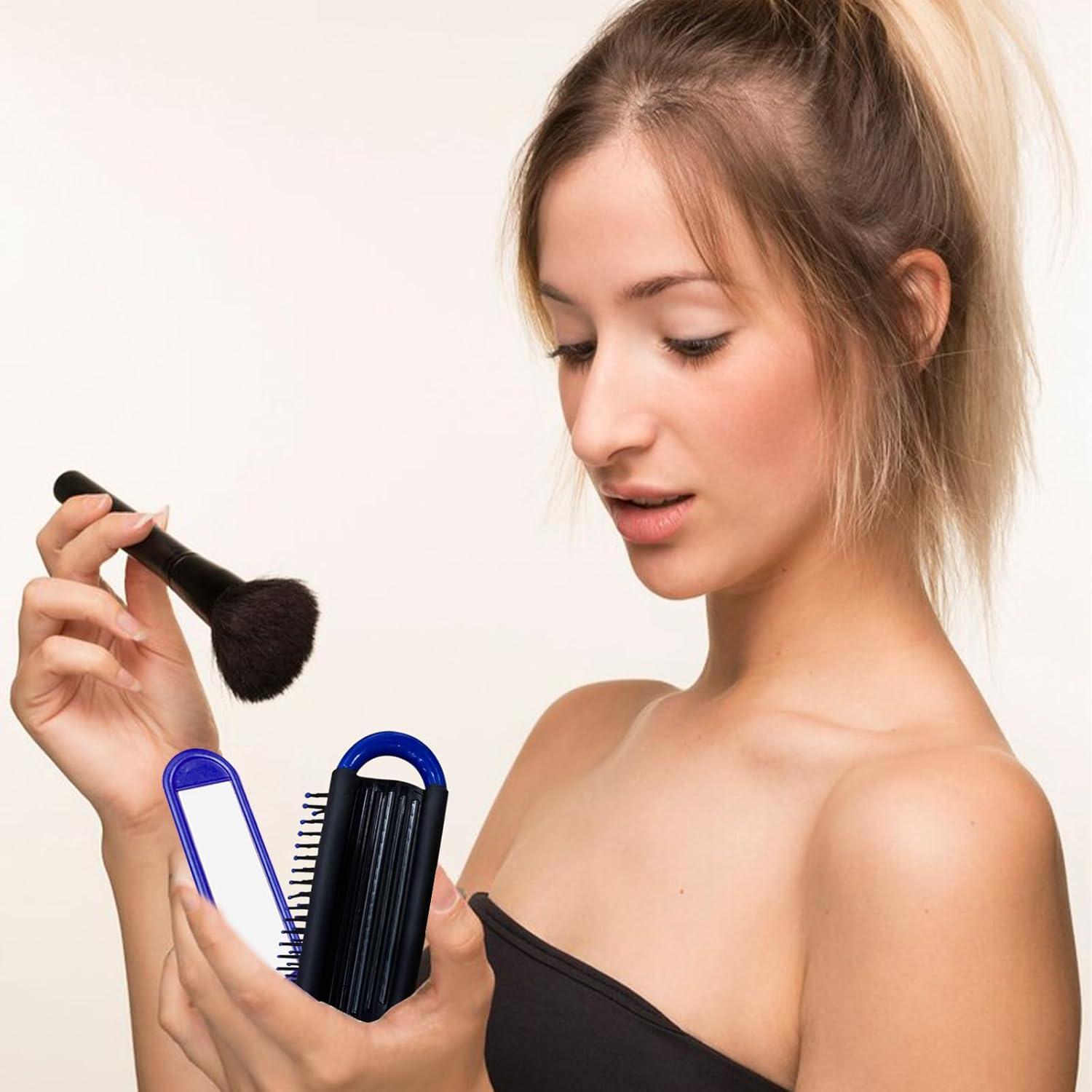 Mini Haarbürste 6er Set Klappbar mit Spiegel, Reisebürste für Locken