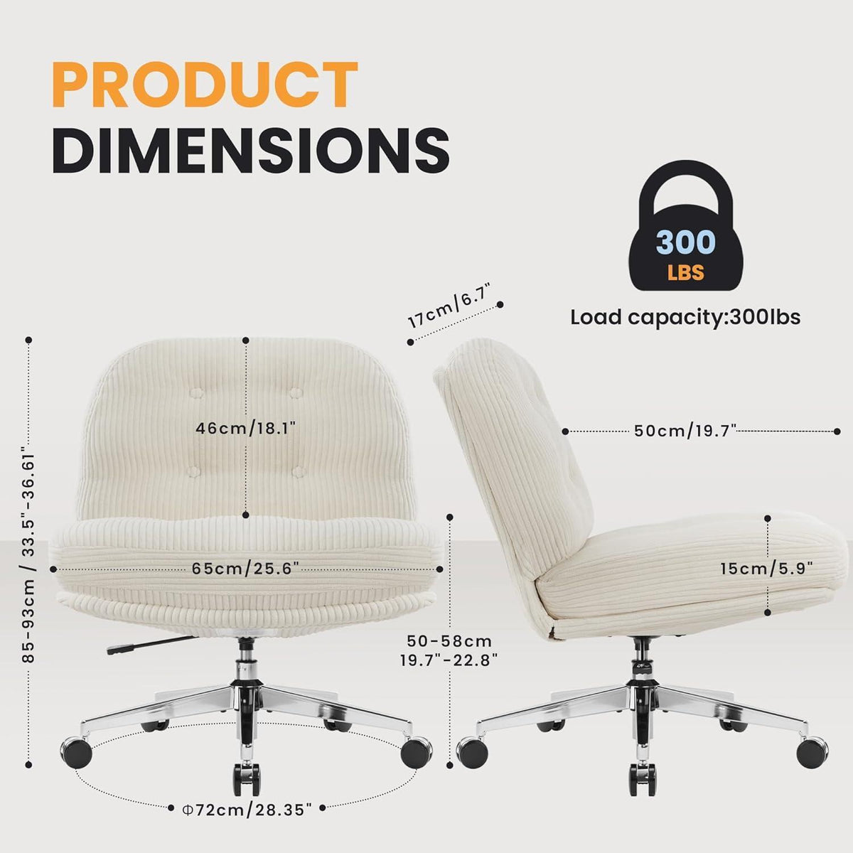 Ergonomischer Bürostuhl ohne Armlehnen, Schneidersitz-Sessel, Weiß