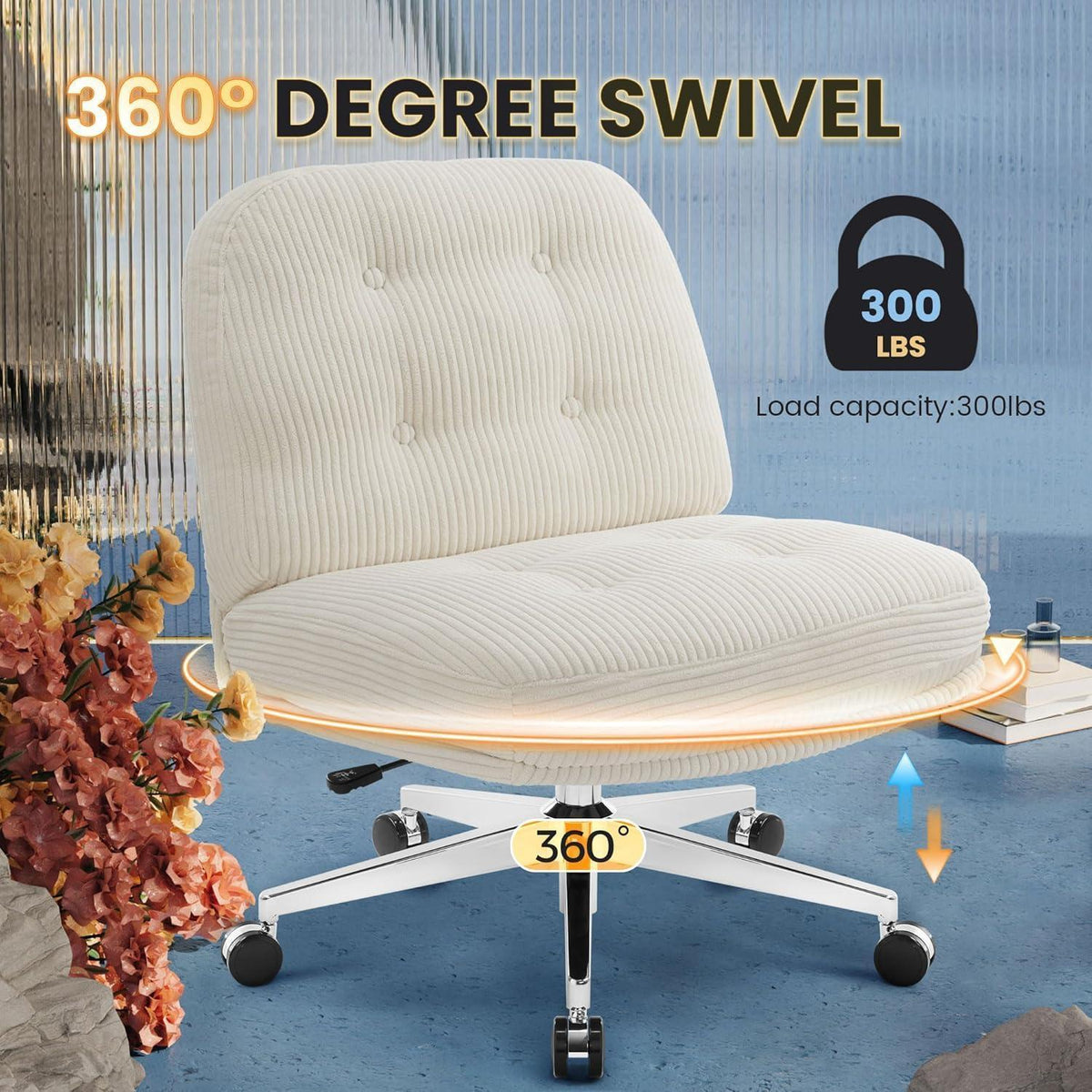 Ergonomischer Bürostuhl ohne Armlehnen, Schneidersitz-Sessel, Weiß