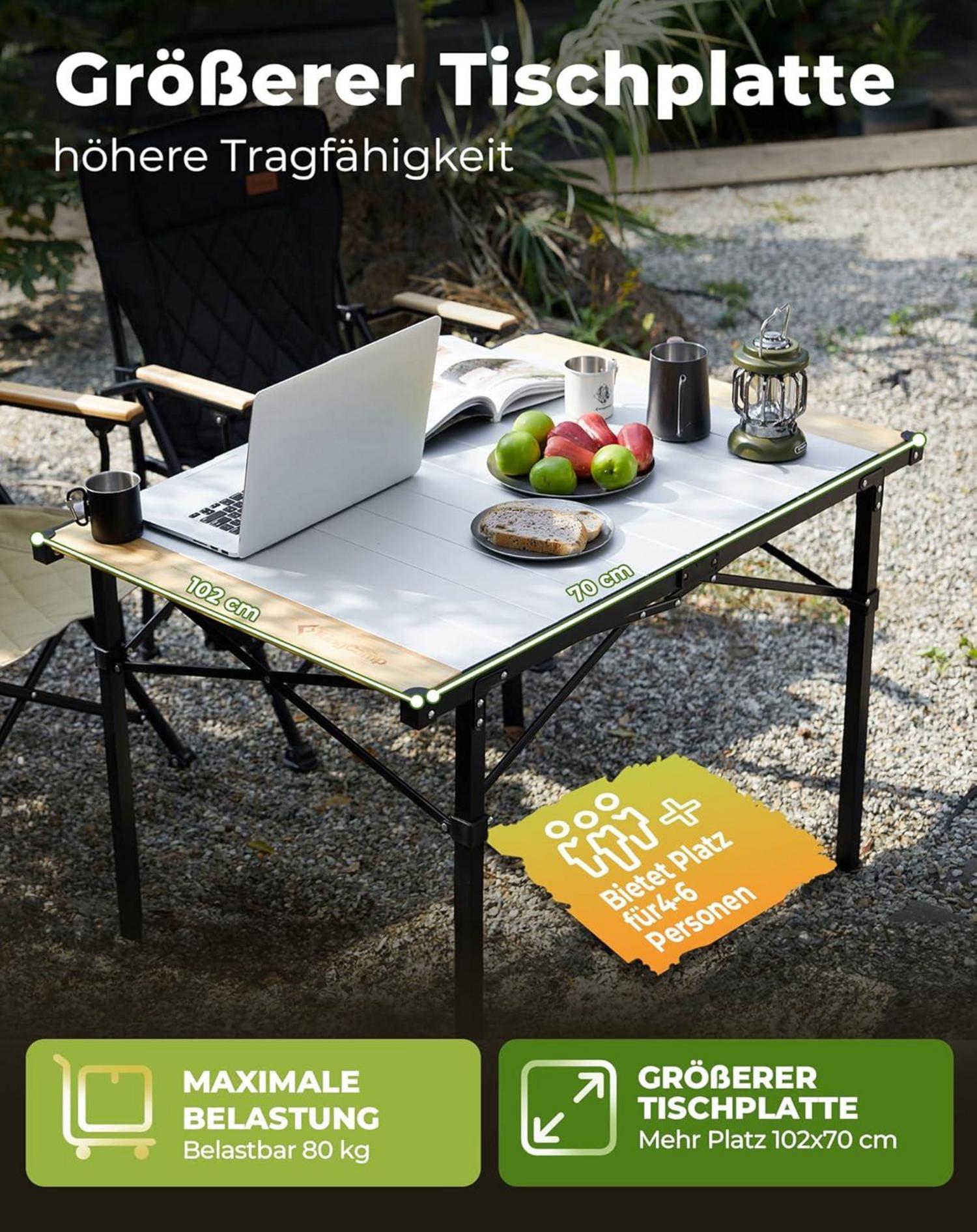Klappbarer Campingtisch mit Aluminiumrahmen und Aufrollbarer