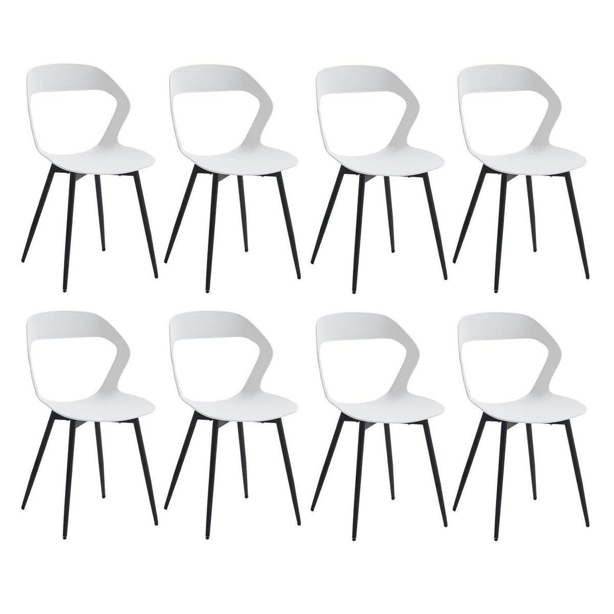 8er Set Nordische Esszimmerstühle mit Metallbeinen – Weiß + Schwarz