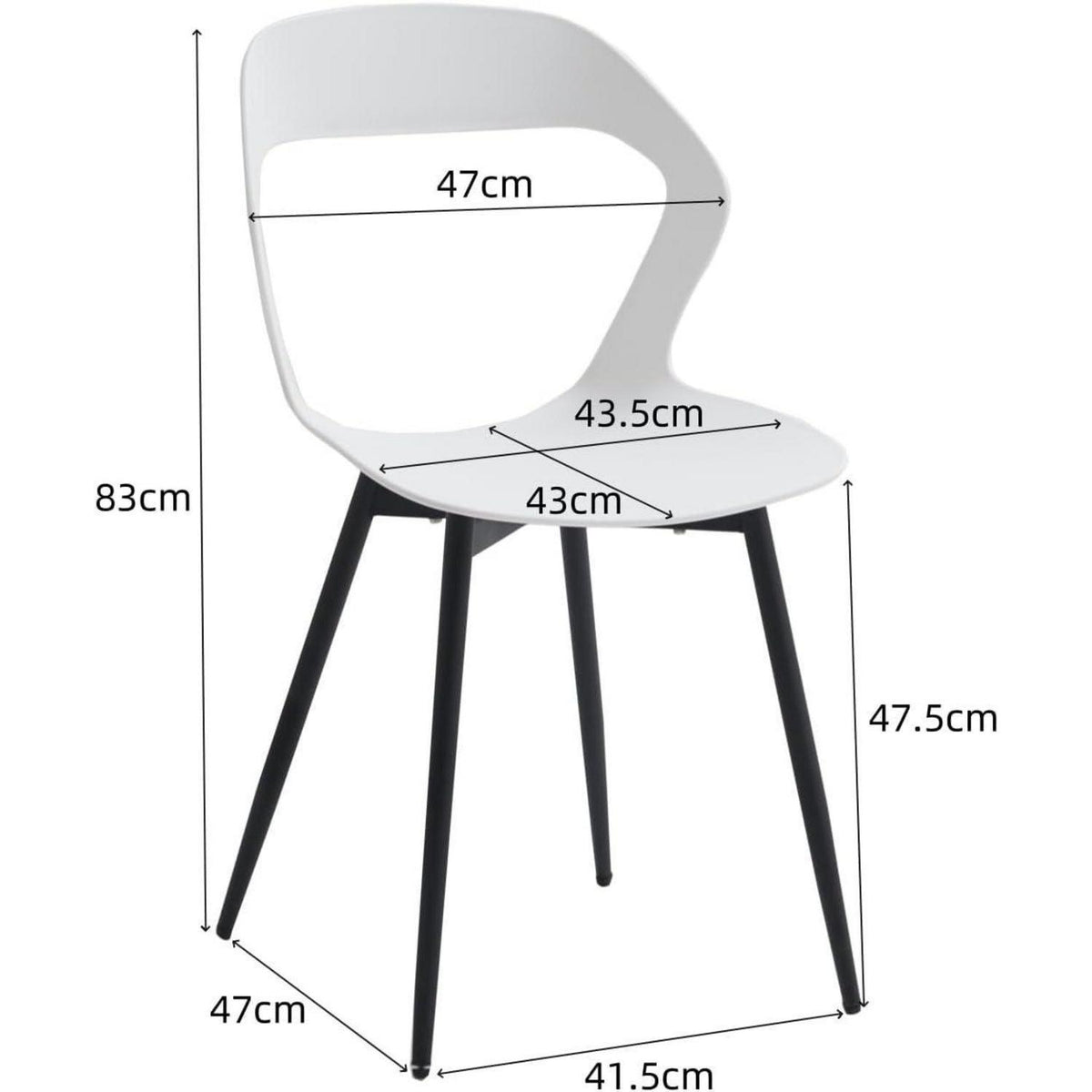 8er Set Nordische Esszimmerstühle mit Metallbeinen – Weiß + Schwarz