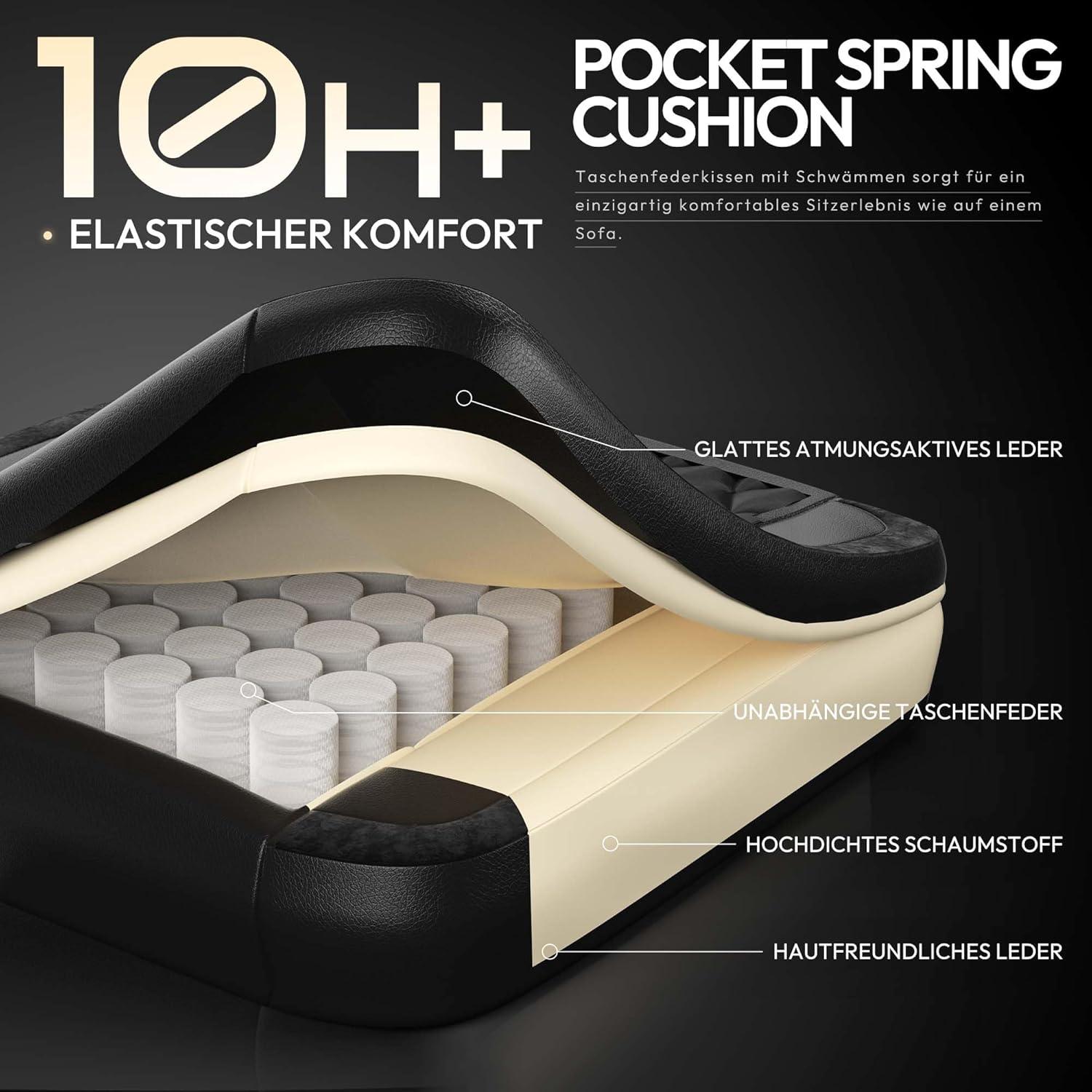 Dowinx Gaming Stuhl Racing Gamer mit Lendenwirbelstütze PU Leder Schwarz