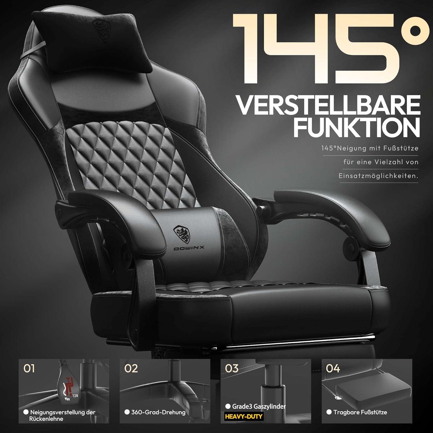 Racing Gaming Stuhl Dowinx Ergonomisch Lendenwirbelstütze PU Schwarz