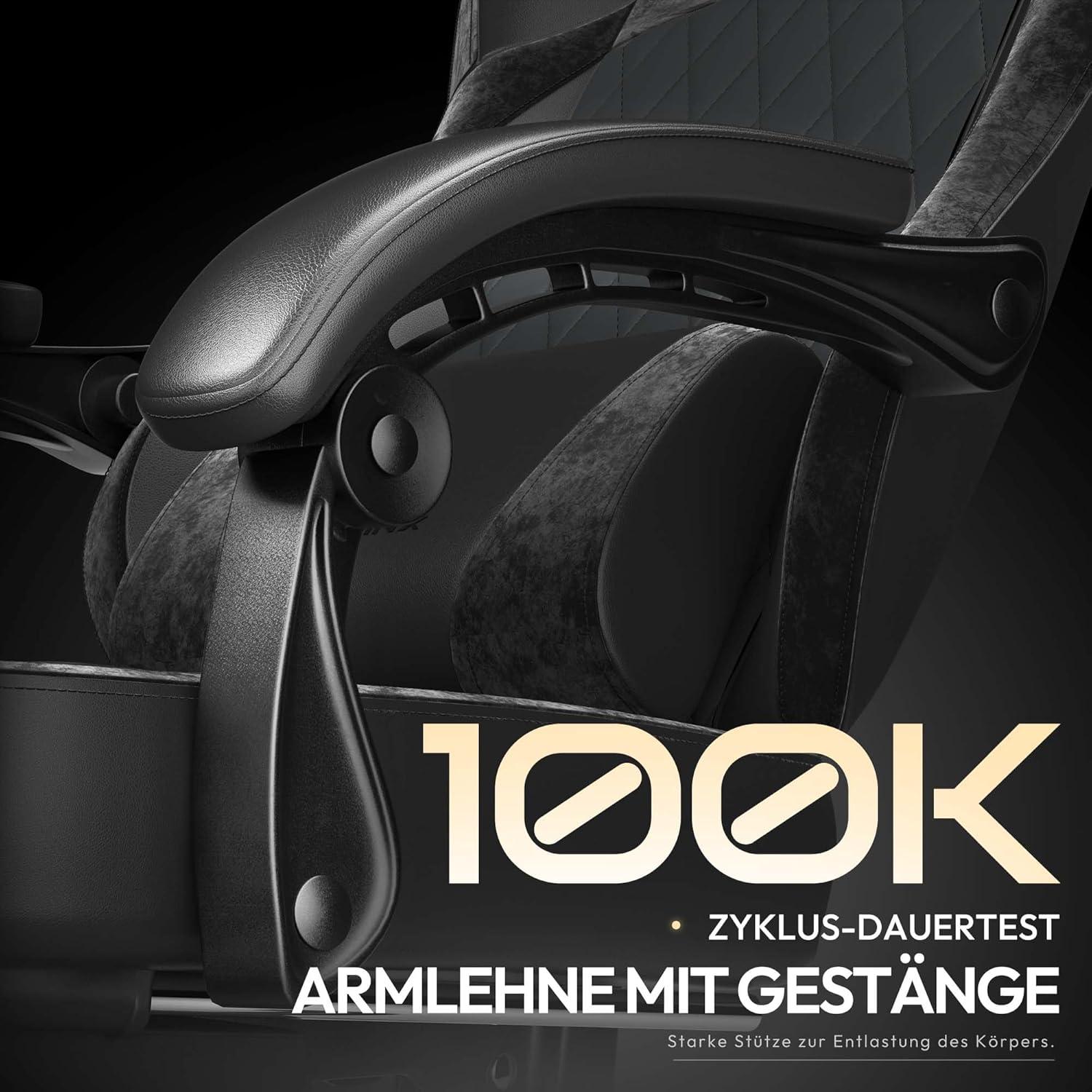 Dowinx Gaming Stuhl Racing Gamer mit Lendenwirbelstütze PU Leder Schwarz