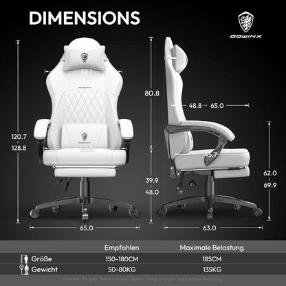 Ergonomischer Gaming Stuhl mit Lendenwirbelstütze und PU Leder