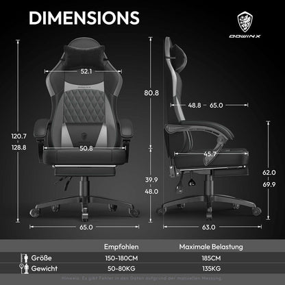 Ergonomischer Gaming Stuhl mit Rückenstütze und Fußstütze, PU