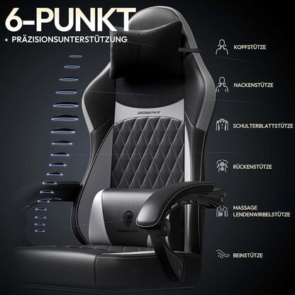 Gaming Stuhl Racing Gamer Ergonomisch Lendenstütze PU Leder 150KG Grau