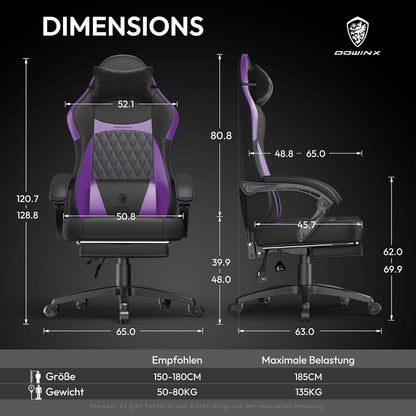 Gaming Stuhl Ergonomisch mit Lendenwirbelstütze und PU Leder