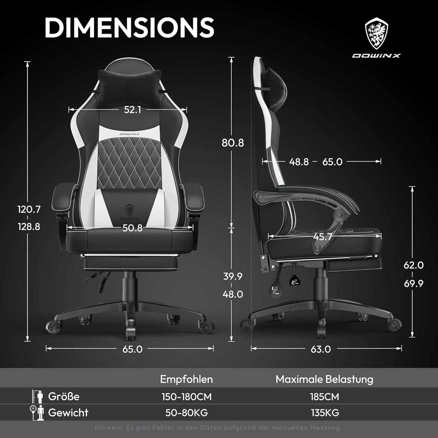 Ergonomischer Gaming Stuhl mit Lendenwirbelstütze und Fußstütze