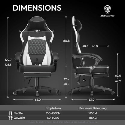Ergonomischer Gaming Stuhl mit Lendenwirbelstütze und Fußstütze