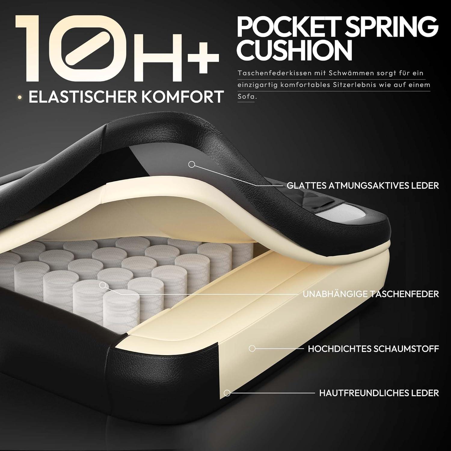 Dowinx Gaming Stuhl Racing Gamer PU Leder Lendenwirbelstütze, 150KG