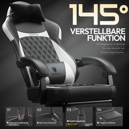 Dowinx Gaming Stuhl mit Lendenwirbelstütze, Ergonomischer Sessel PU Leder 150KG