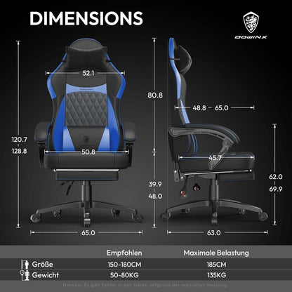 Ergonomischer Gaming Stuhl mit Lendenwirbelstütze und PU Leder