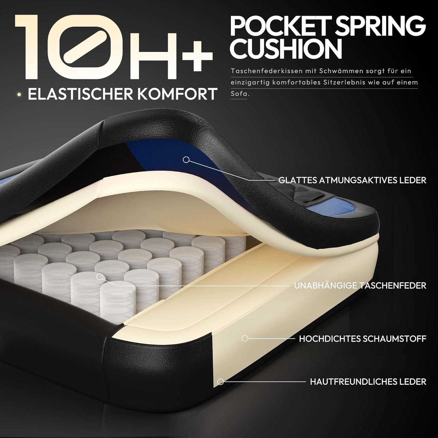 Dowinx Gaming Stuhl Racing Gamer Stuhl mit Lendenwirbelstütze PU Leder Blau