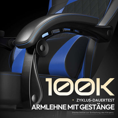 Dowinx Gaming Stuhl Racing Gamer Stuhl mit Lendenwirbelstütze PU Leder Blau
