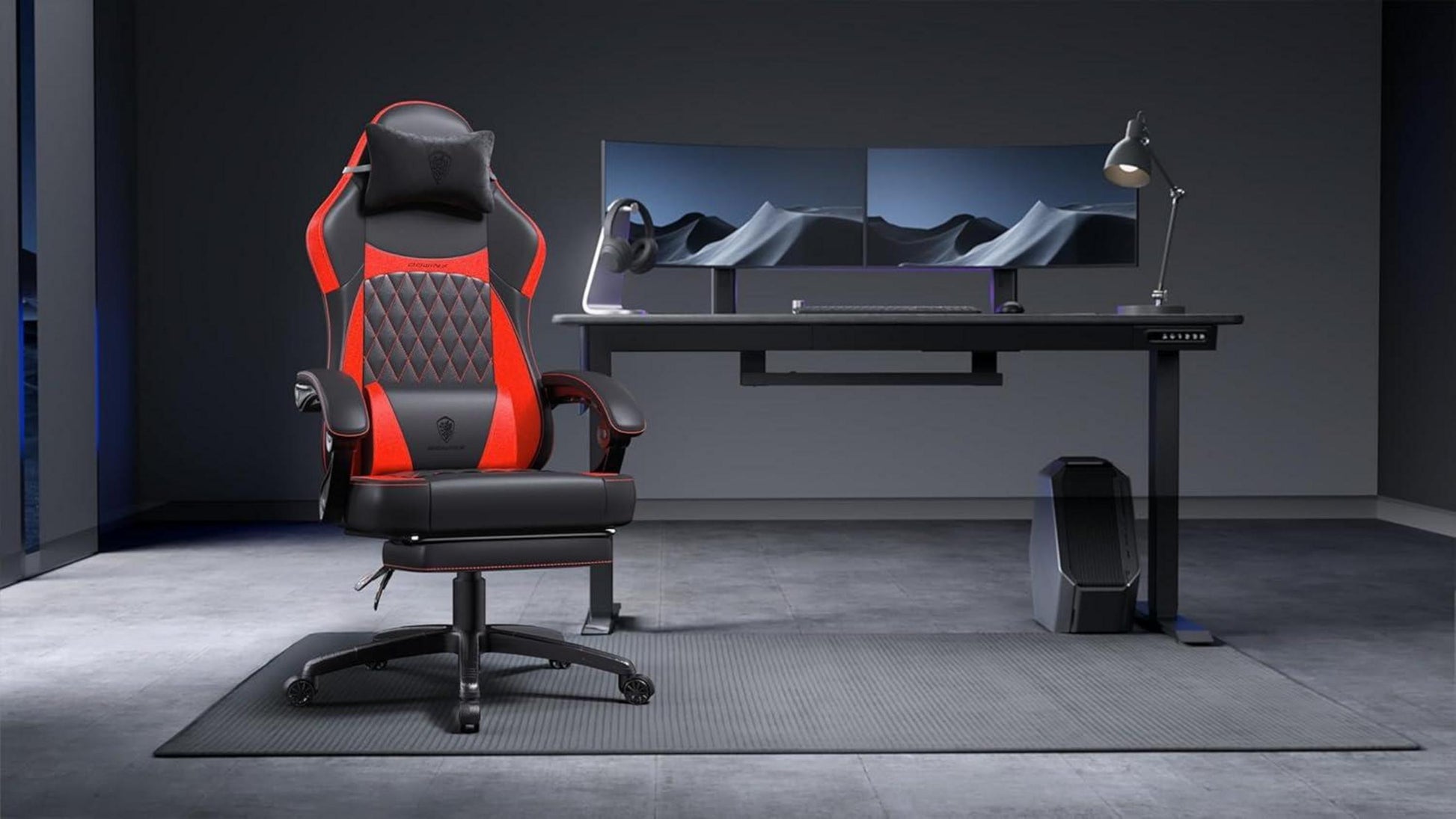 Ergonomischer Gaming Stuhl mit Lendenwirbelstütze, PU Leder