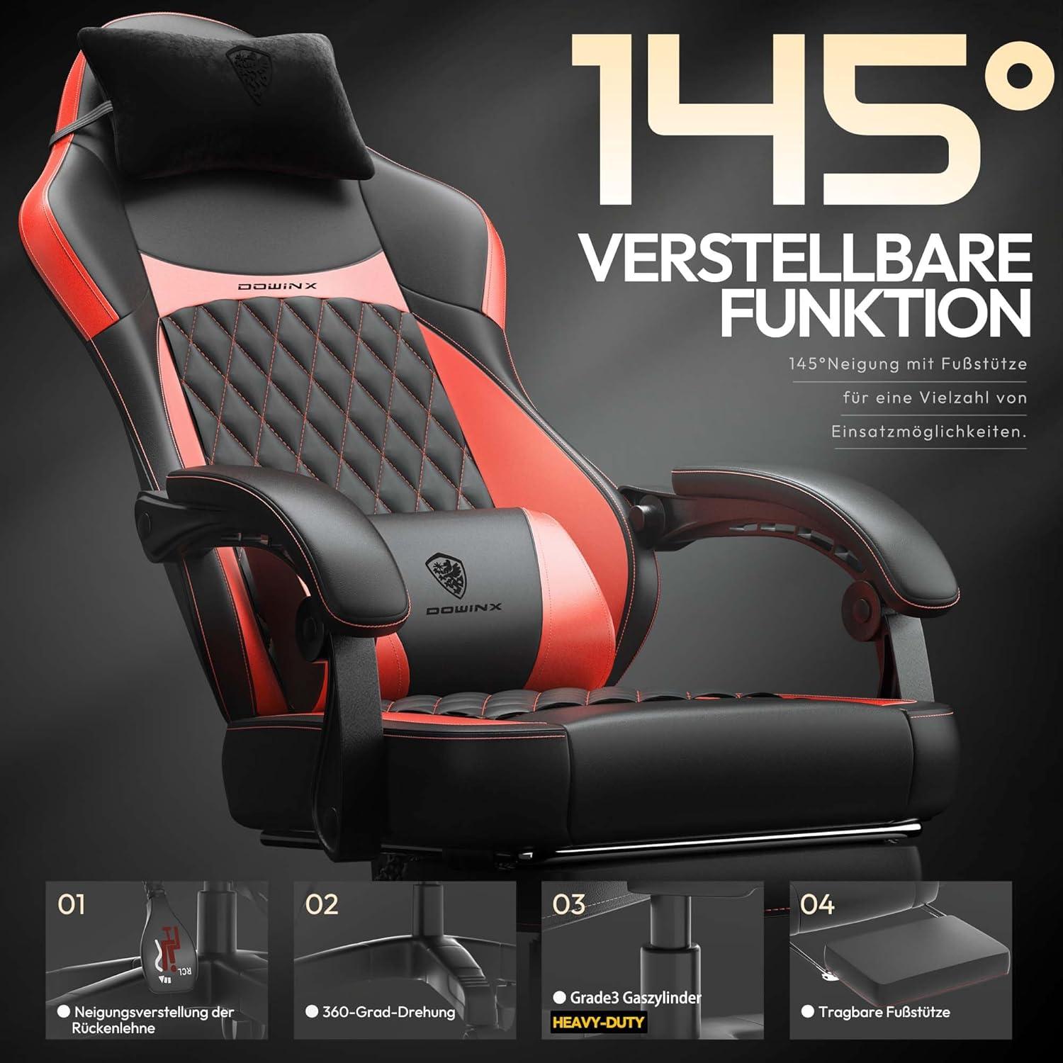Ergonomischer Gaming Stuhl Racing Gamer Sessel Leder 150KG rot