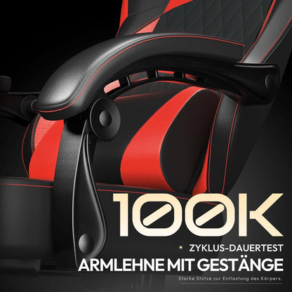 Gaming Stuhl Racing Gamer Stuhl mit Lendenwirbelstütze PU Leder 150KG - rot