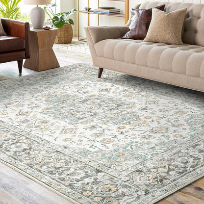 Vintage Teppich 200x300cm – Beige Kurzflor Wohnzimmerteppich