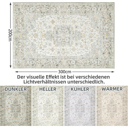 Vintage Teppich 200x300cm – Beige Kurzflor Wohnzimmerteppich