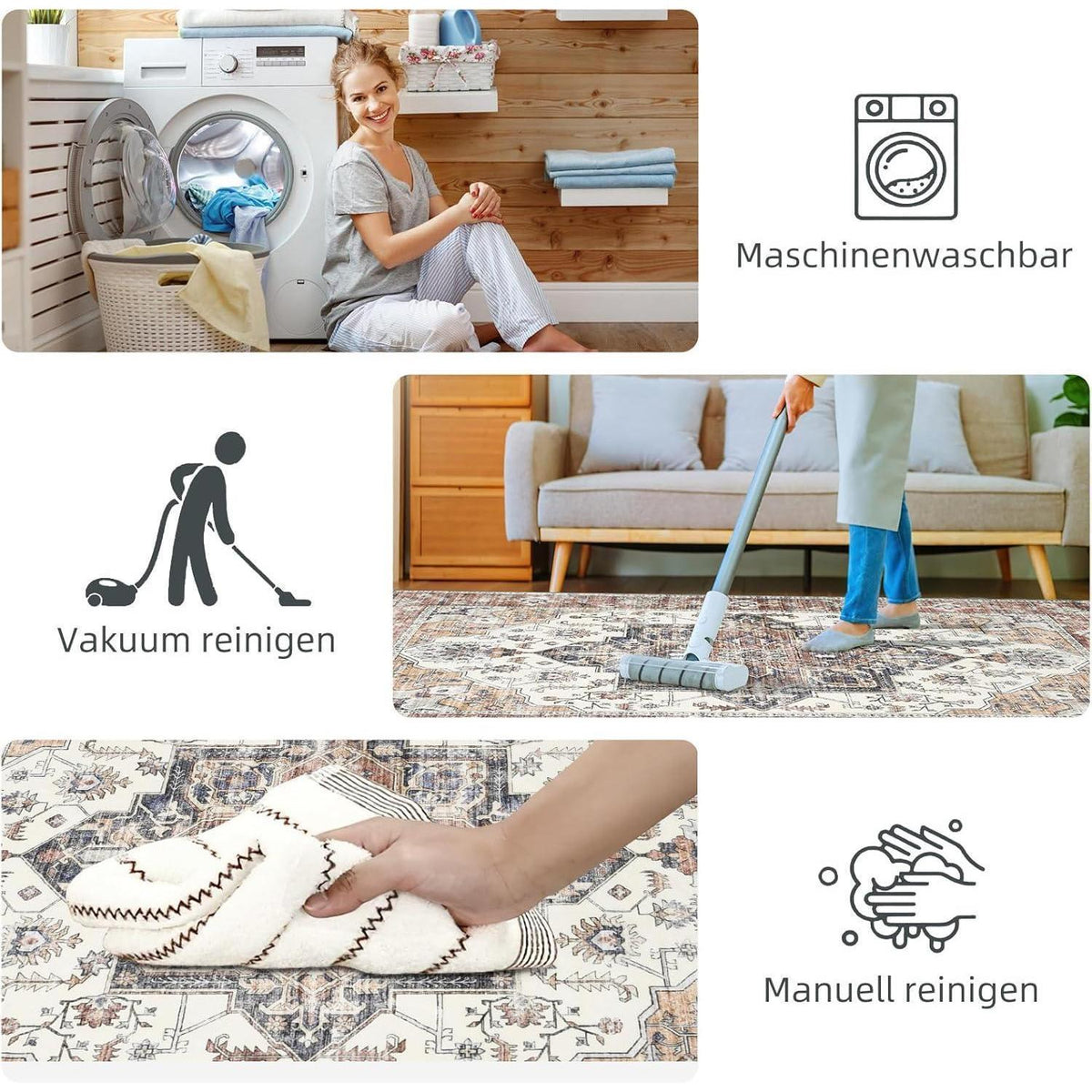Vintage Teppich 200x300cm – Weicher Kurzflor Wohnzimmerteppich Ziegelrot
