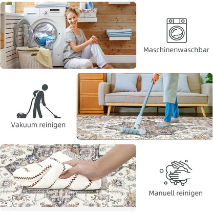 Vintage Teppich 200x300cm – Weicher Kurzflor Wohnzimmerteppich Ziegelrot