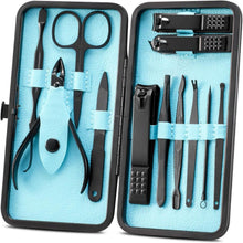 Maniküre Pediküre Set 12-teilig Edelstahl Ledertasche Blau