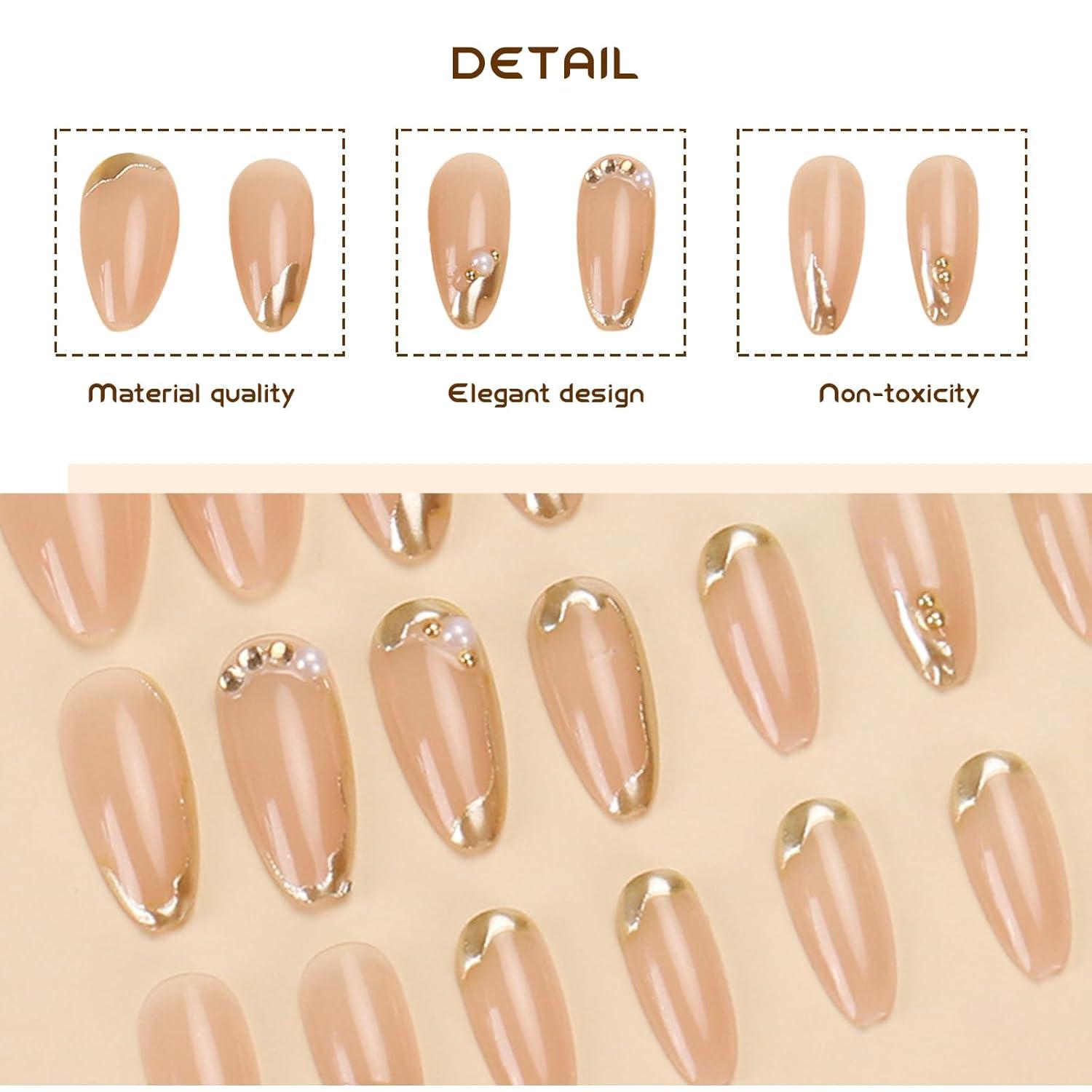 Goldene Französische Spitzen-Kunstnägel Set mit Nagelfeile & Jelly