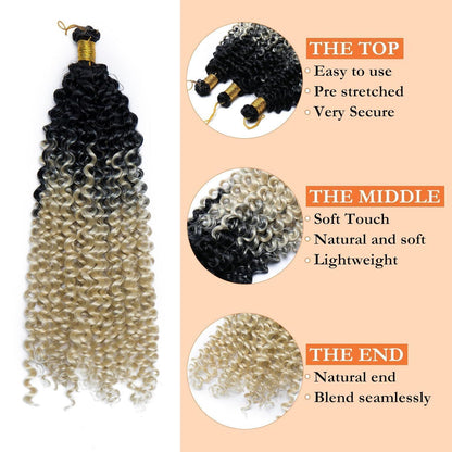 3er Pack Wasserwelle Flechthaar Schwarz Blond 35cm