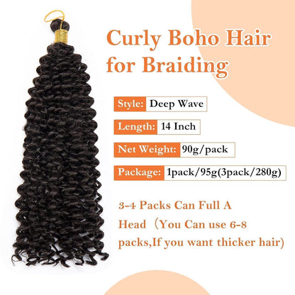 3er Pack Wasserwelle Häkelzöpfe – Afro Kinky Curly Haarverlängerung 35cm