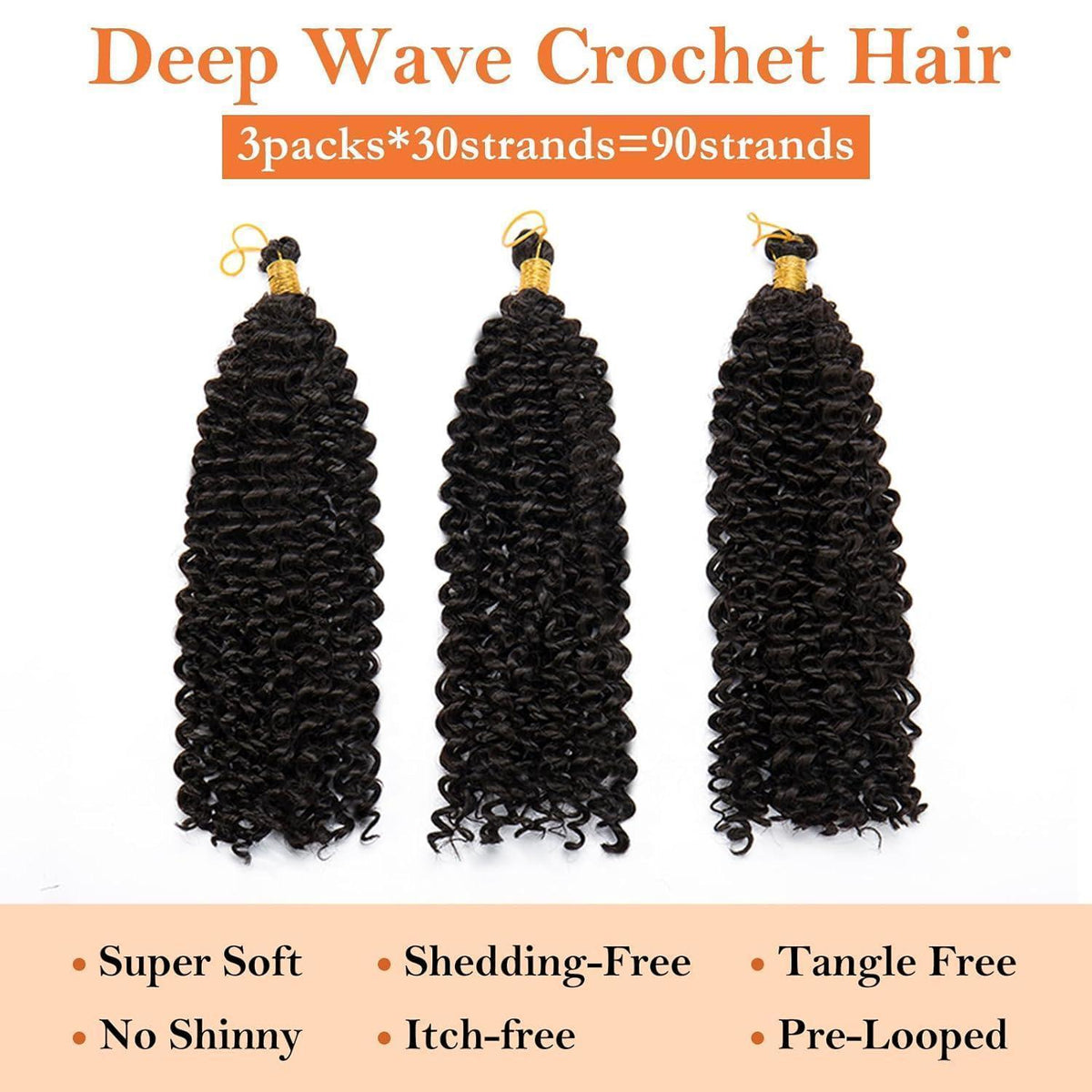 3er Pack Wasserwelle Häkelzöpfe – Afro Kinky Curly Haarverlängerung 35cm