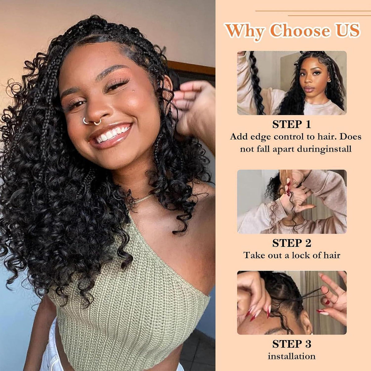 3er Pack Wasserwelle Häkelzöpfe – Afro Kinky Curly Haarverlängerung 35cm