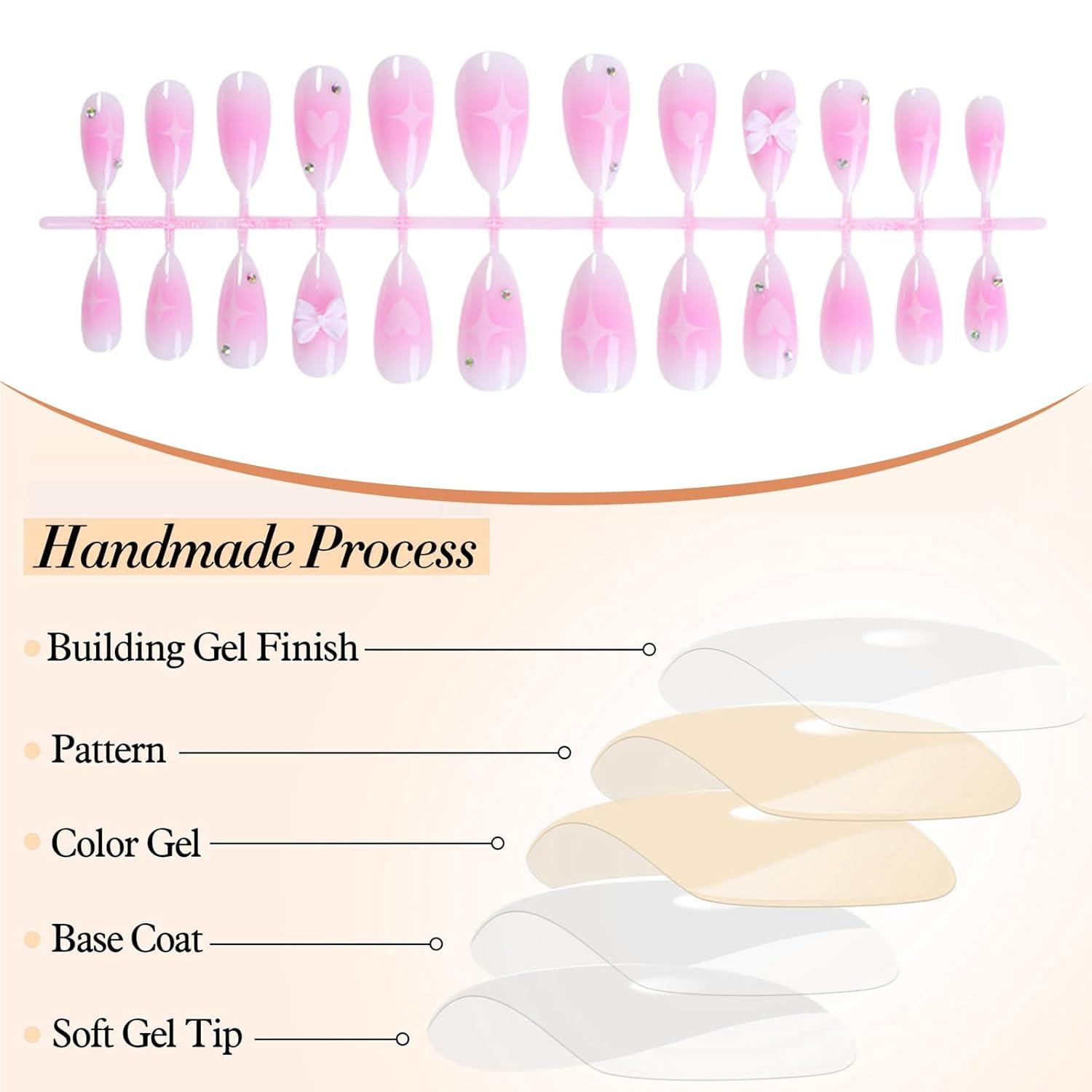 Pink Ombré Herz-Stern Mandel-Drucknägel 24 Stück - Akrylnägel