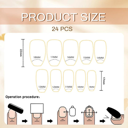 Press on Nägel Oval Glitzer Design Schwarz Gold Nude-Pink 24
