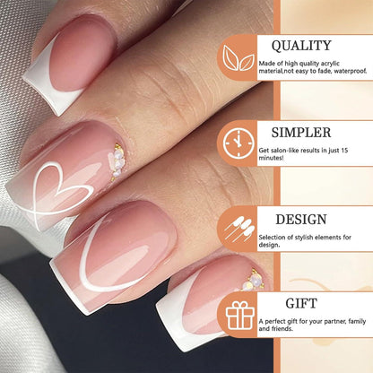 GlamRays Quadratische Press-on Nägel pink weiß französische Spitzen 24