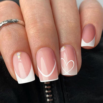 Kurze Quadratische Falsche Nägel Pink French Nailtips 24 Stk