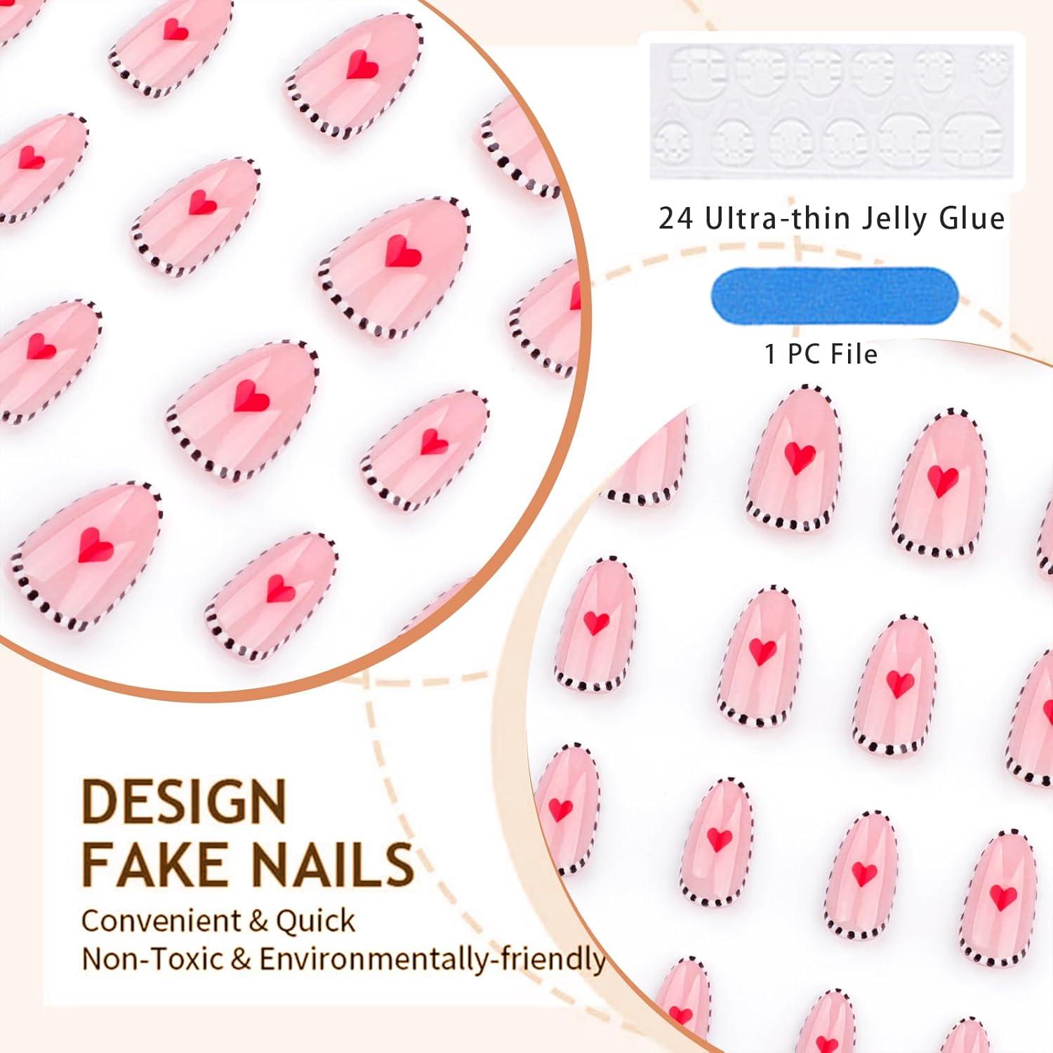 24 Stück Mandelförmige French Tip Press-On Nägel mit Zebra-Streifen