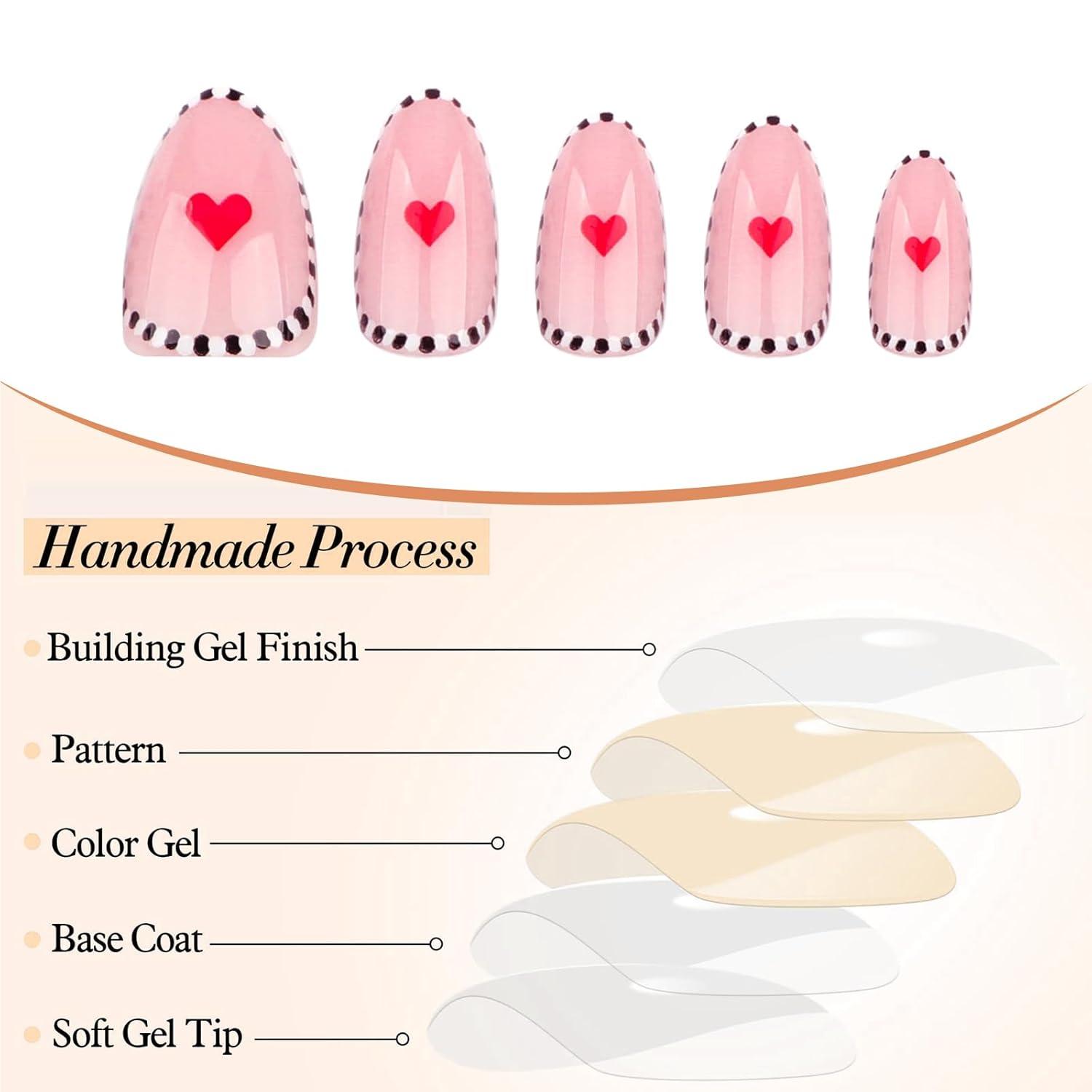24er Set Mandelförmige French Tip Zebra Herz Nägel Valentinstag