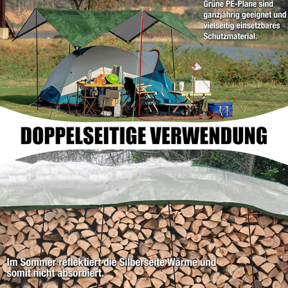 Wasserdichte Abdeckplane 6x8m mit Ösen – Grün-Silber
