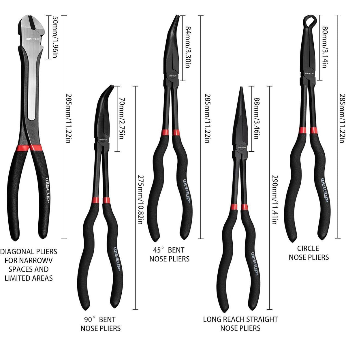 5-teiliges Spitzzangen-Set mit langer Reichweite, Karbonstahl, ergonomisch