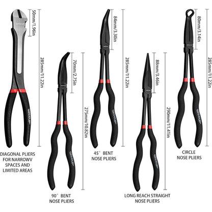 5-teiliges Spitzzangen-Set mit langer Reichweite, Karbonstahl, ergonomisch