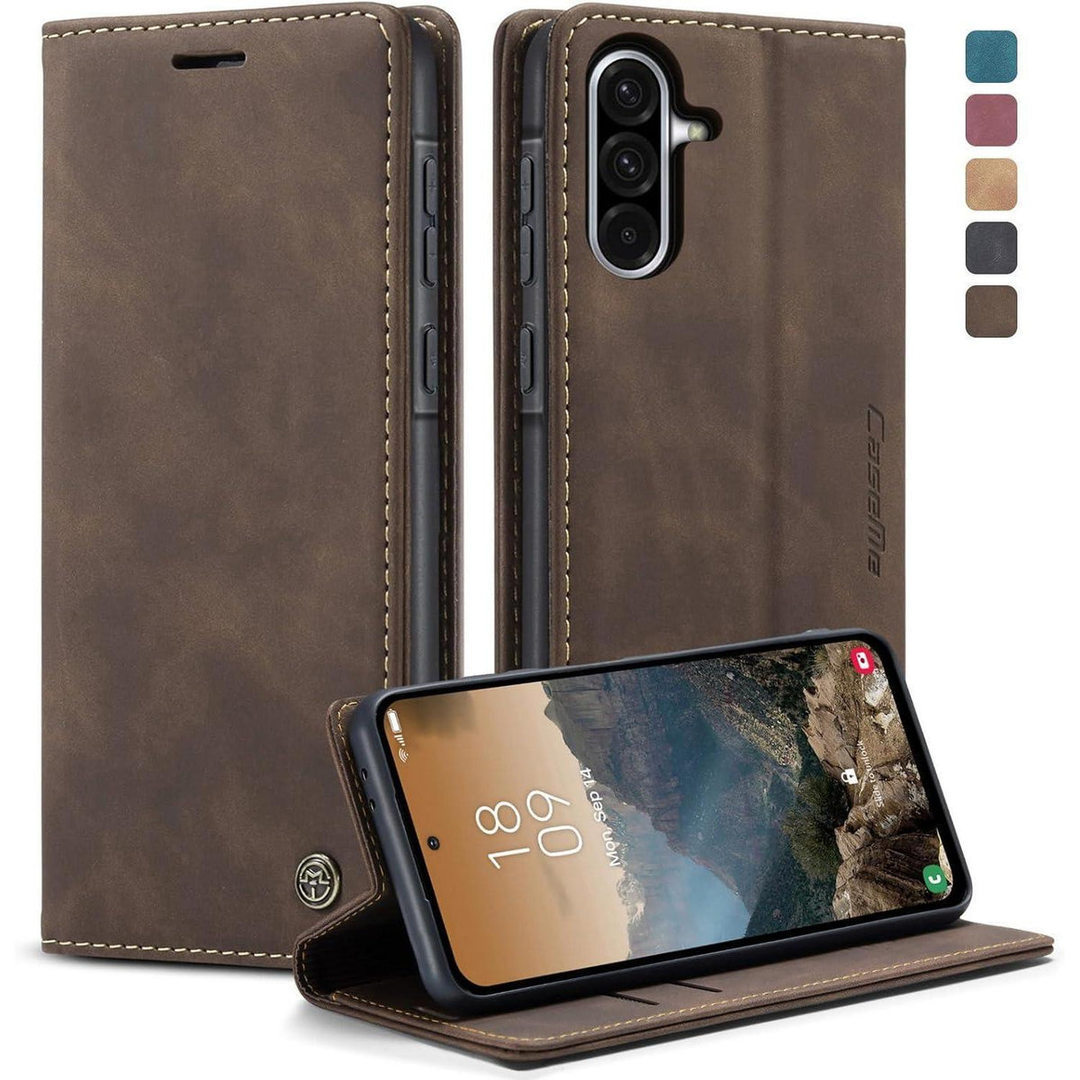 Handyhülle Klappbar für Samsung Galaxy A36 5G mit Kartenfach Kaffee in Lederoptik