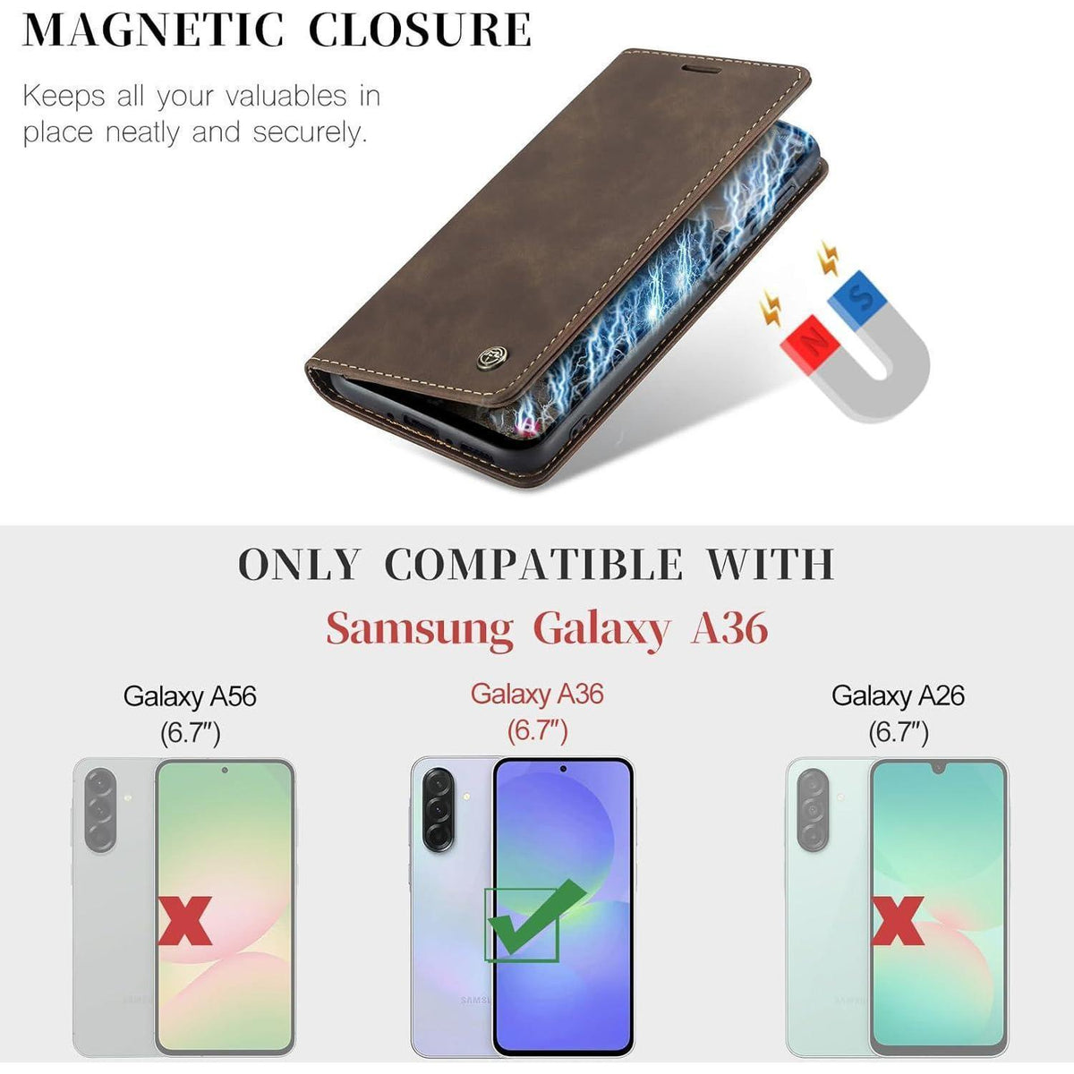 Handyhülle Klappbar für Samsung Galaxy A36 5G mit Kartenfach Kaffee in Lederoptik