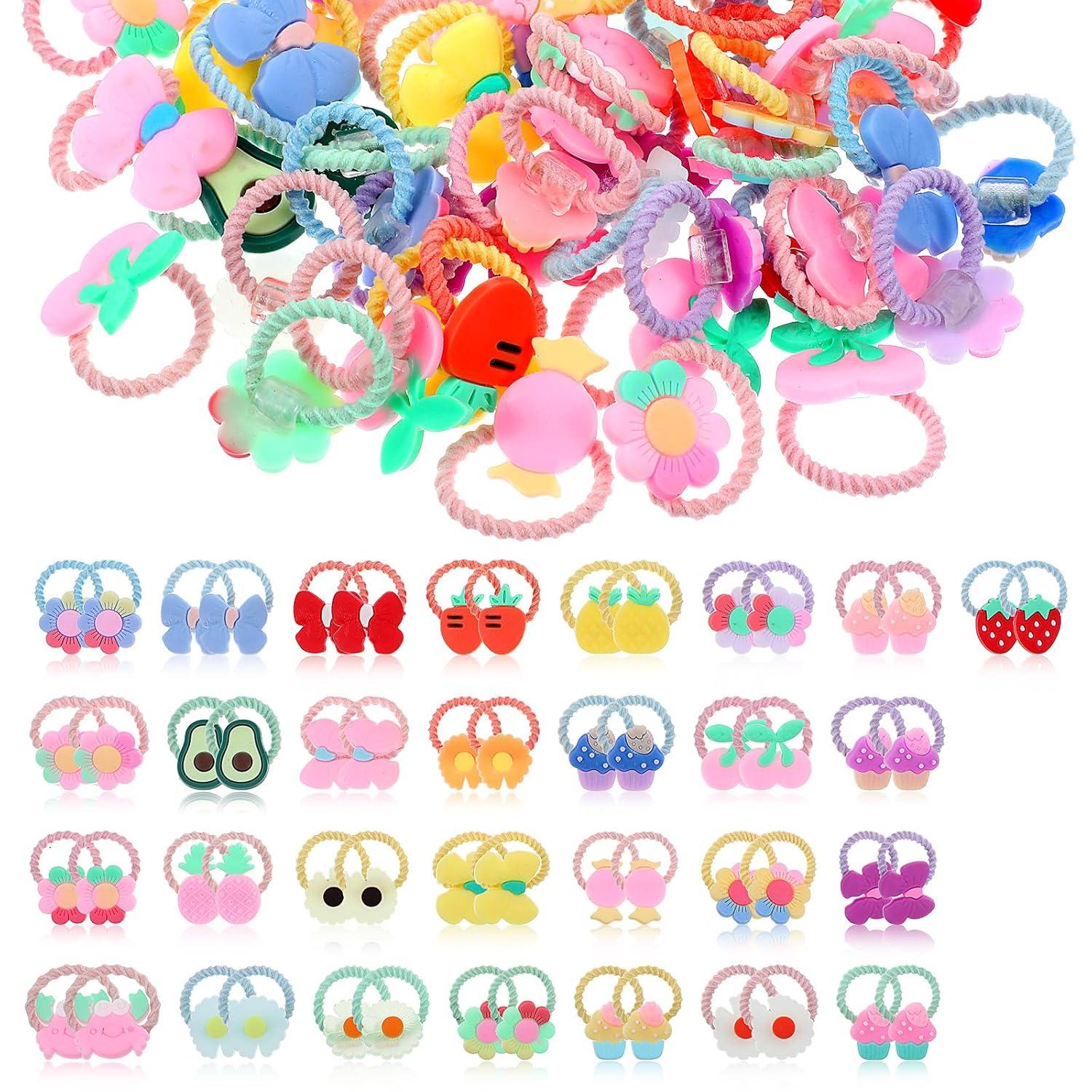 60er Set Haargummis Mädchen Blumen Fruchtmuster 2cm