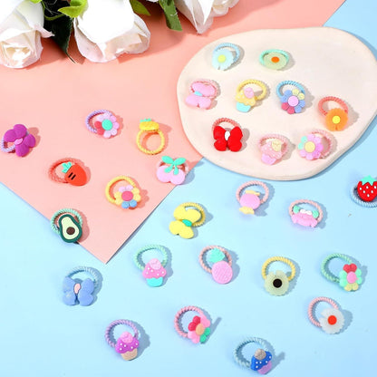 60er Set Kleine Mädchen Haargummis Blumen Früchte