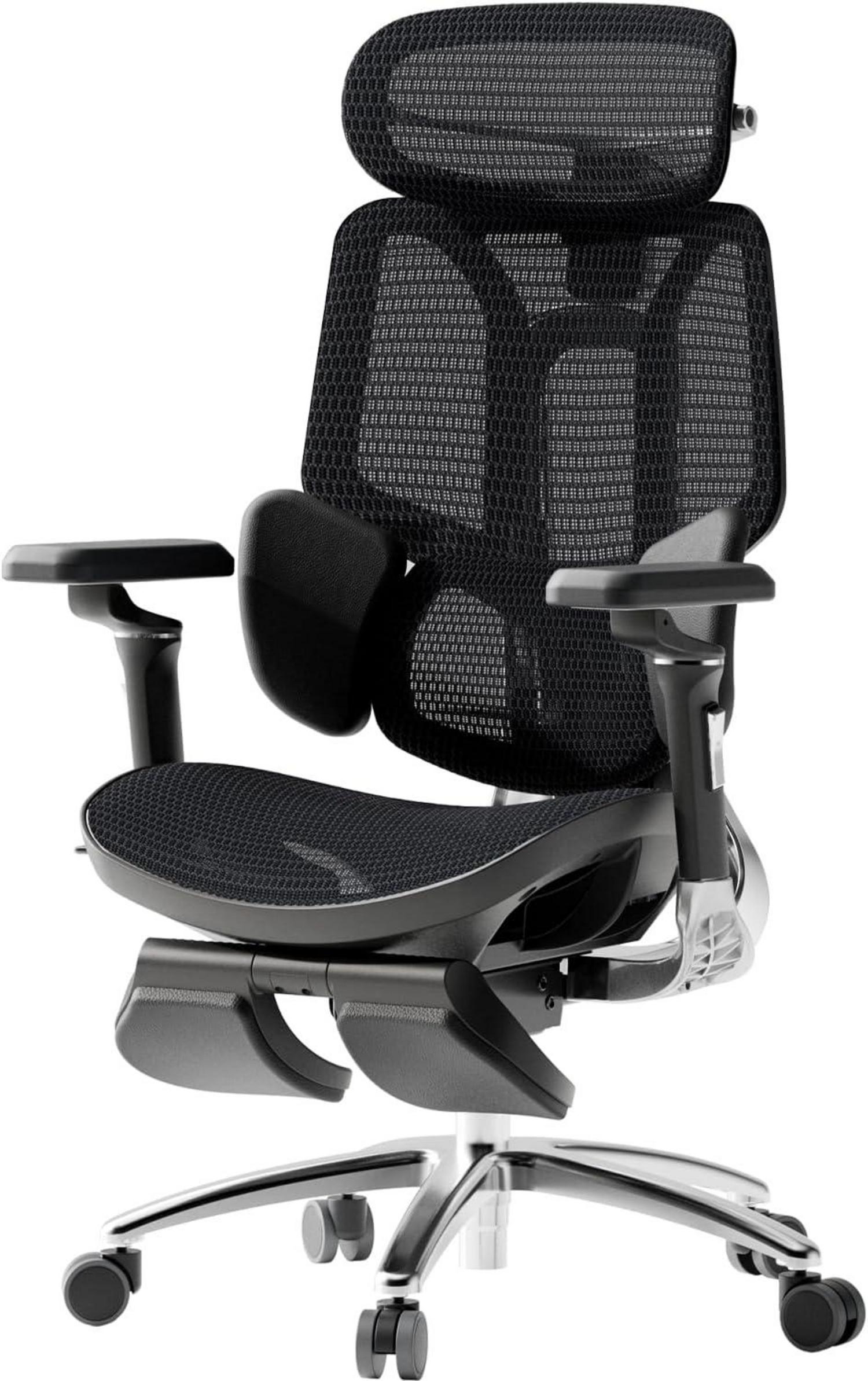 Ergonomischer Bürostuhl mit 3-Zonen-Lendenwirbelstütze & 4D-Kopfstütze