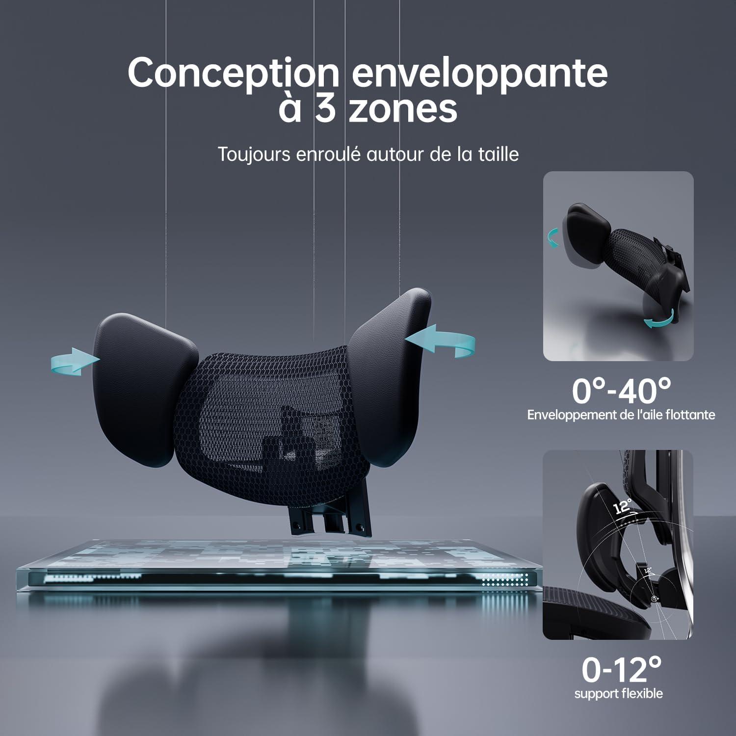 Ergonomischer Bürostuhl mit 3-Zonen-Lendenwirbelstütze & 4D-Kopfstütze