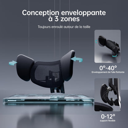 Ergonomischer Bürostuhl mit 3-Zonen-Lendenwirbelstütze & 4D-Kopfstütze